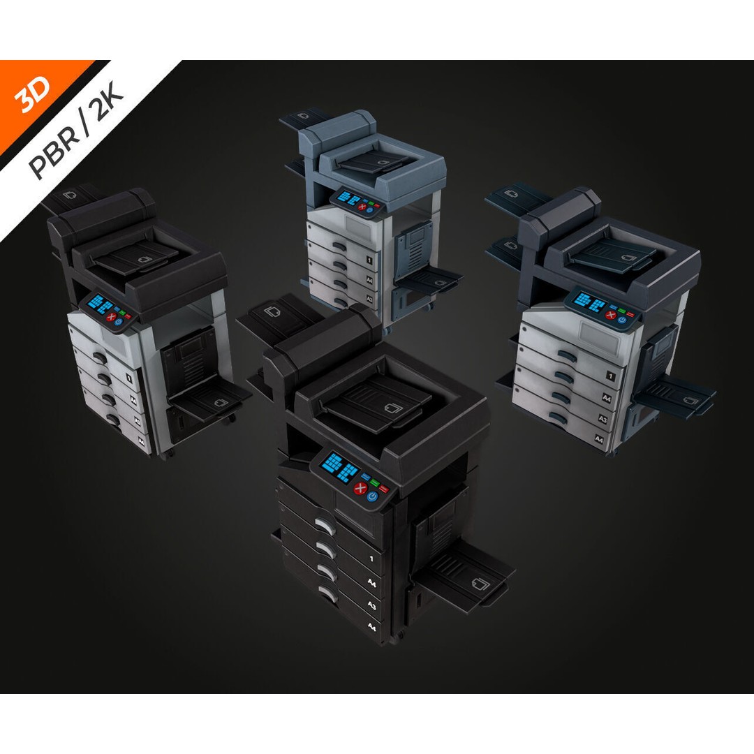 Photocopier 3D Model – Low Poly PBR Asset for Games, FBX, OBJ - View 11