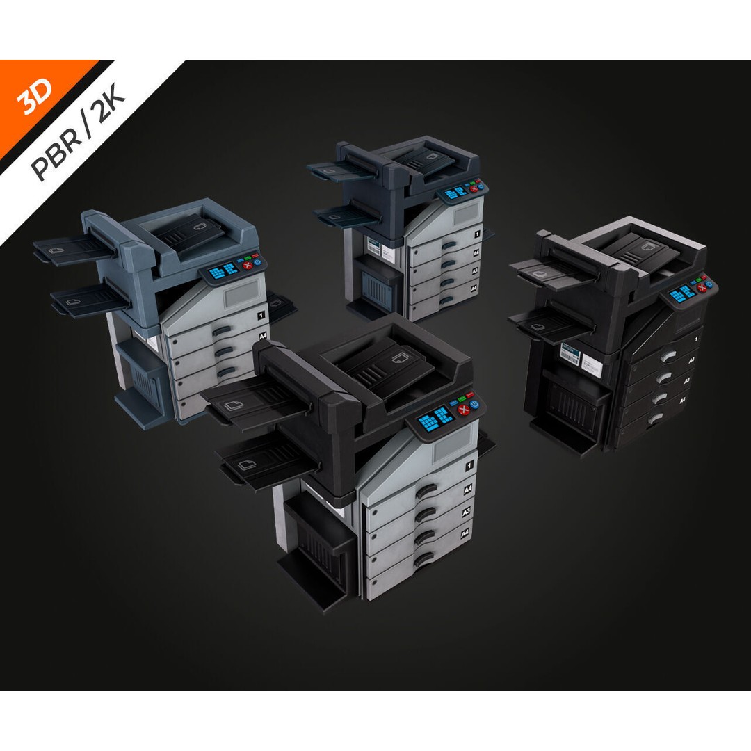 Photocopier 3D Model – Low Poly PBR Asset for Games, FBX, OBJ - View 12