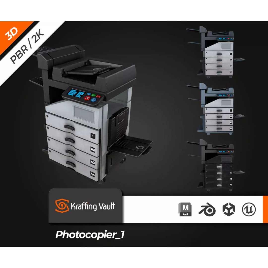 Photocopier 3D Model – Low Poly PBR Asset for Games, FBX, OBJ - View 2
