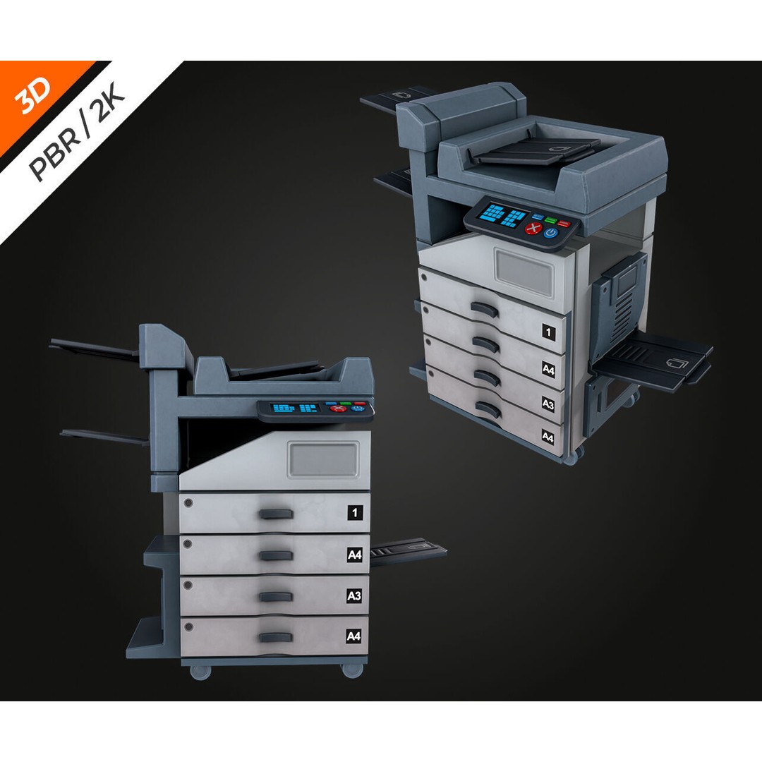 Photocopier 3D Model – Low Poly PBR Asset for Games, FBX, OBJ - View 5