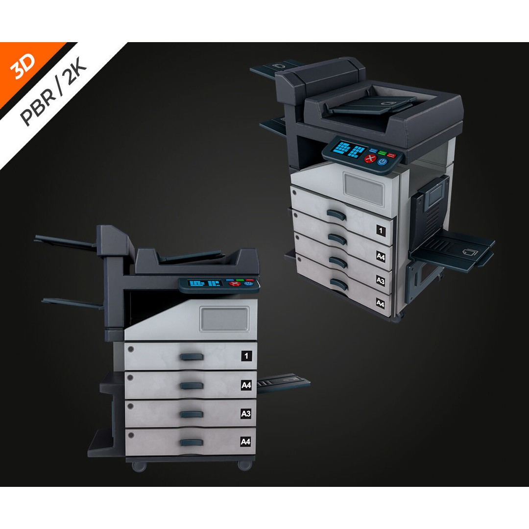 Photocopier 3D Model – Low Poly PBR Asset for Games, FBX, OBJ - View 6