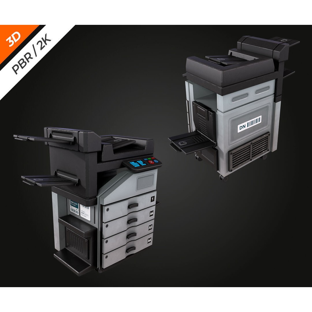 Photocopier 3D Model – Low Poly PBR Asset for Games, FBX, OBJ - View 7
