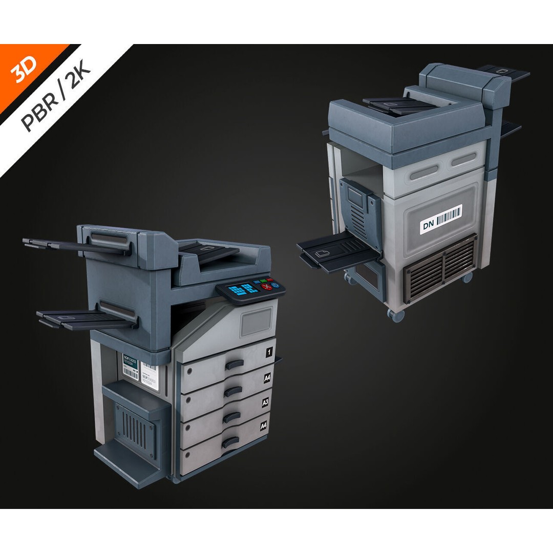 Photocopier 3D Model – Low Poly PBR Asset for Games, FBX, OBJ - View 9