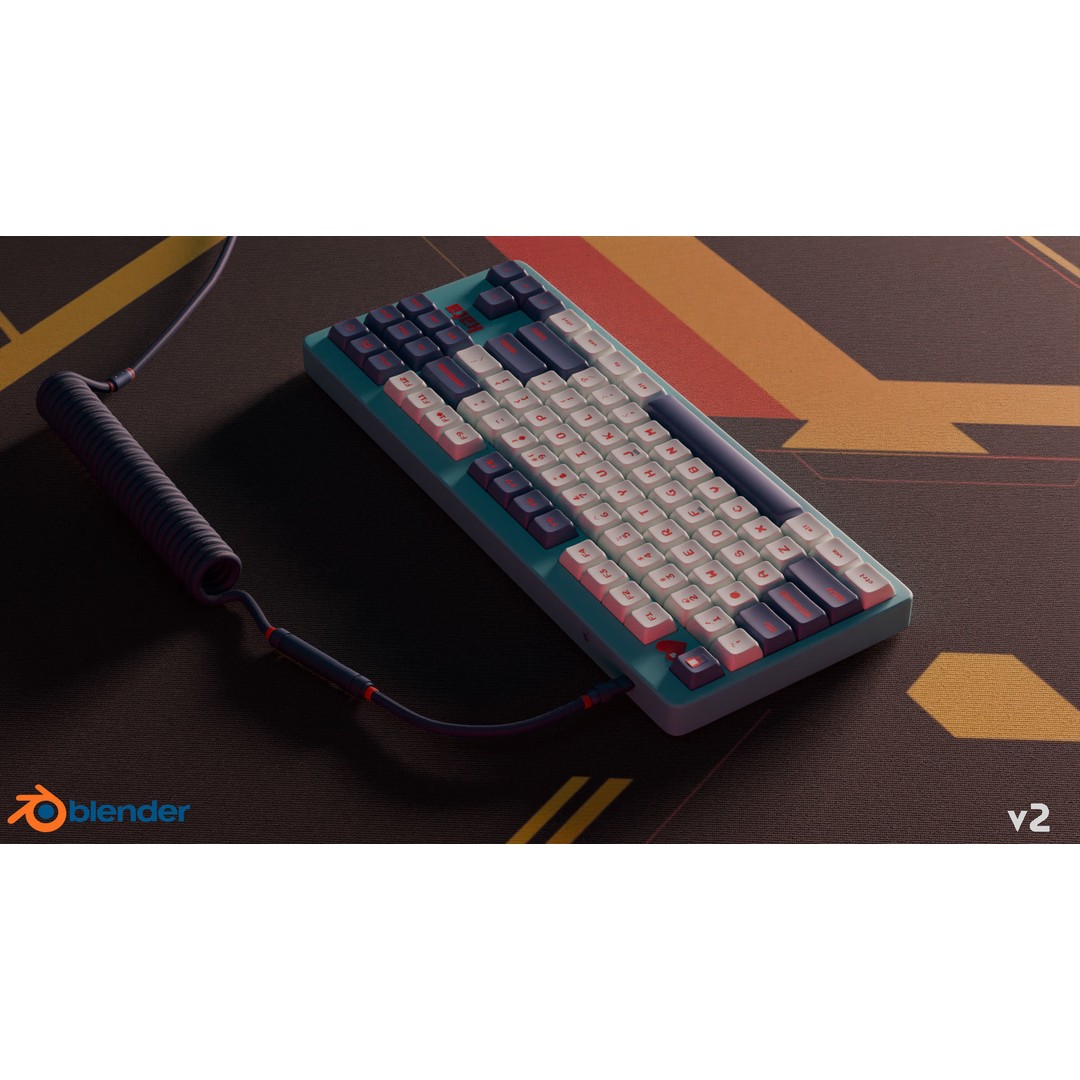 Mechanical Keyboard 3D Model – Arcade Style, PBR Textures, FBX - View 3