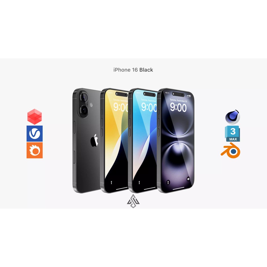 Apple iPhone 16 Black 3D Model – High Poly PBR Asset, FBX, OBJ - View 2