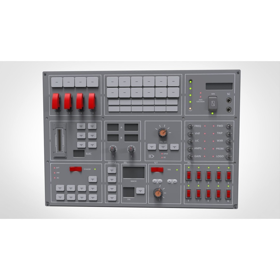 Dashboard Control Panel 3D Model – Detailed Interface with Knobs and Buttons - View 11