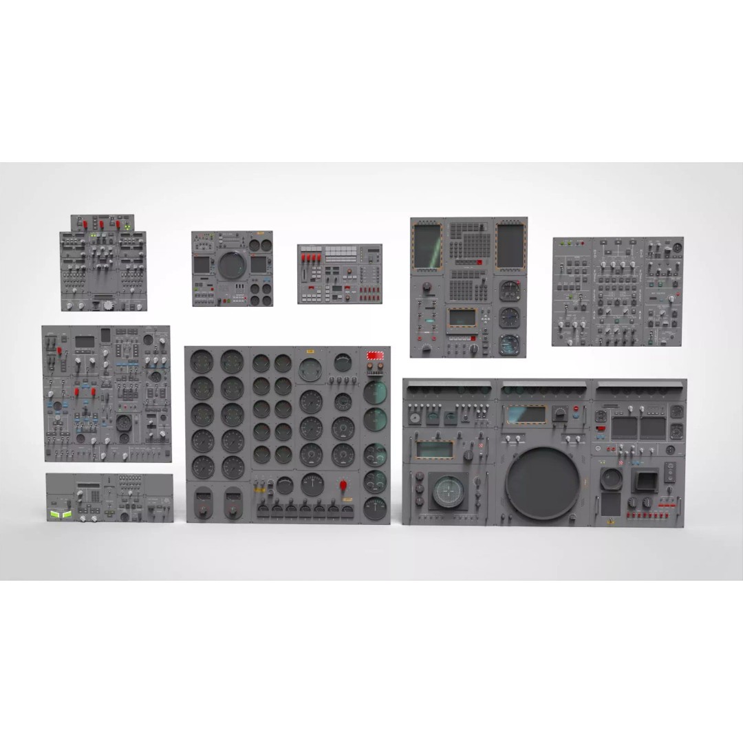 Dashboard Control Panel 3D Model – Detailed Interface with Knobs and Buttons - View 2