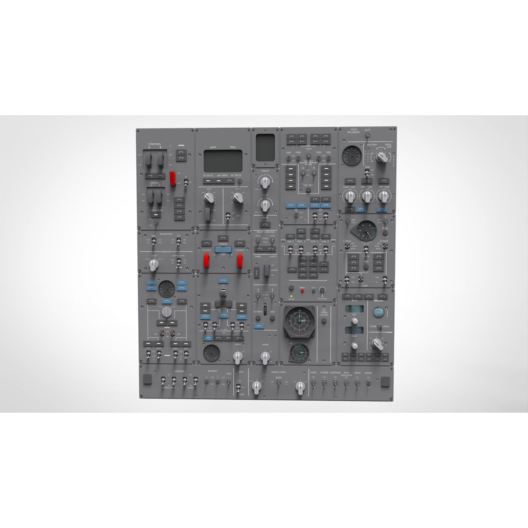 Dashboard Control Panel 3D Model – Detailed Interface with Knobs and Buttons - View 3