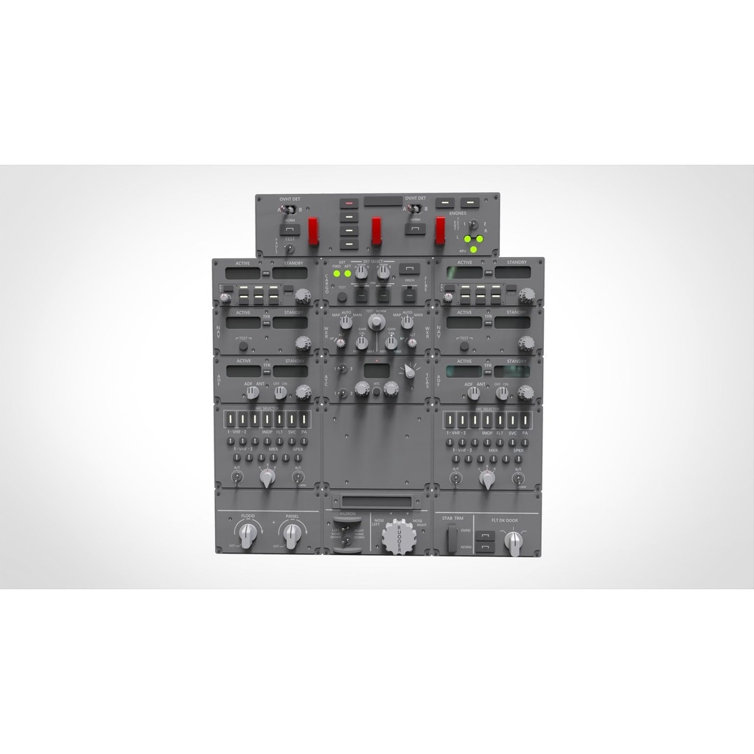 Dashboard Control Panel 3D Model – Detailed Interface with Knobs and Buttons - View 6