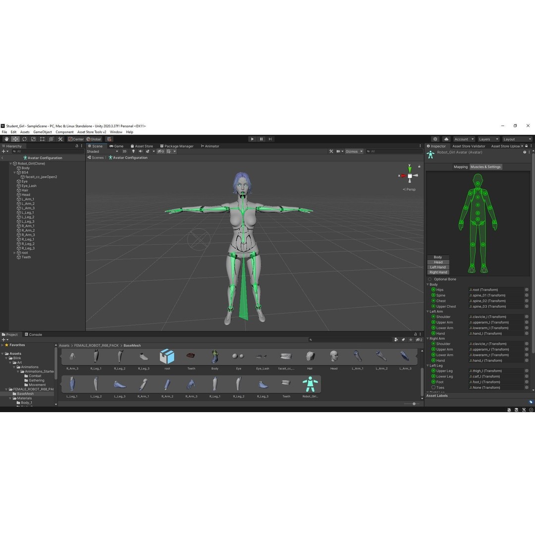 Female Robot R68 3D Model – Low Poly Rigged PBR Character for Unity & Unreal