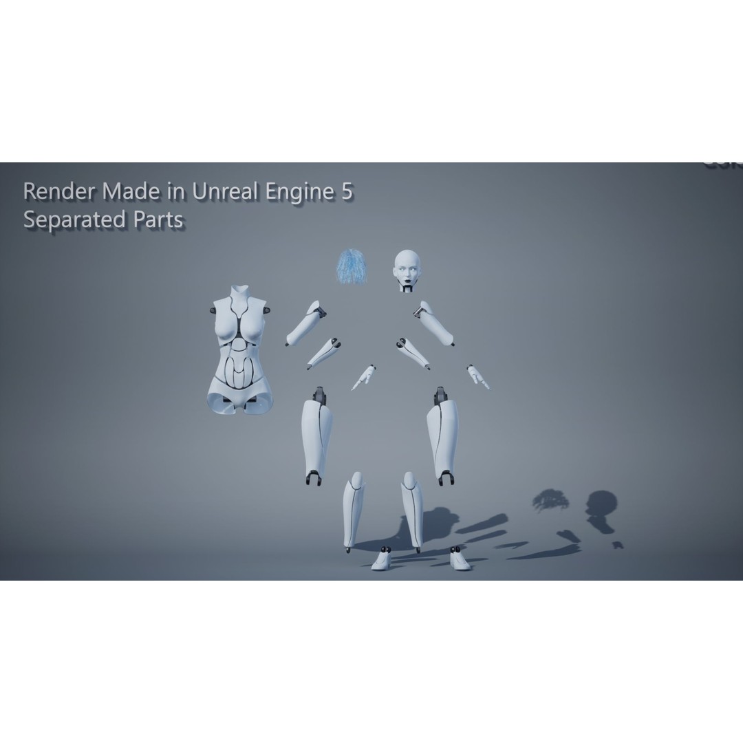 Female Robot R68 3D Model – Low Poly Rigged PBR Character for Unity & Unreal - View 10