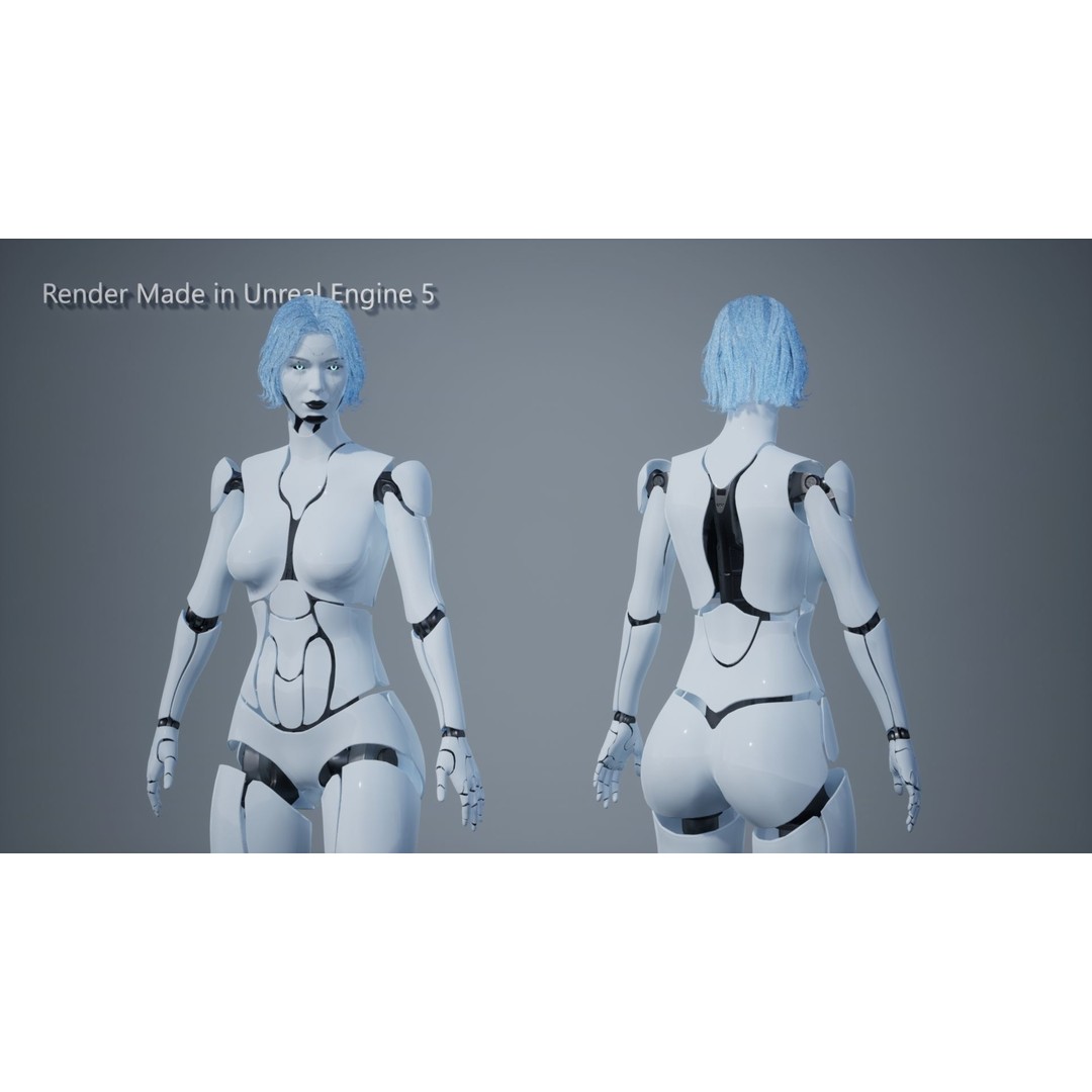 Female Robot R68 3D Model – Low Poly Rigged PBR Character for Unity & Unreal - View 11