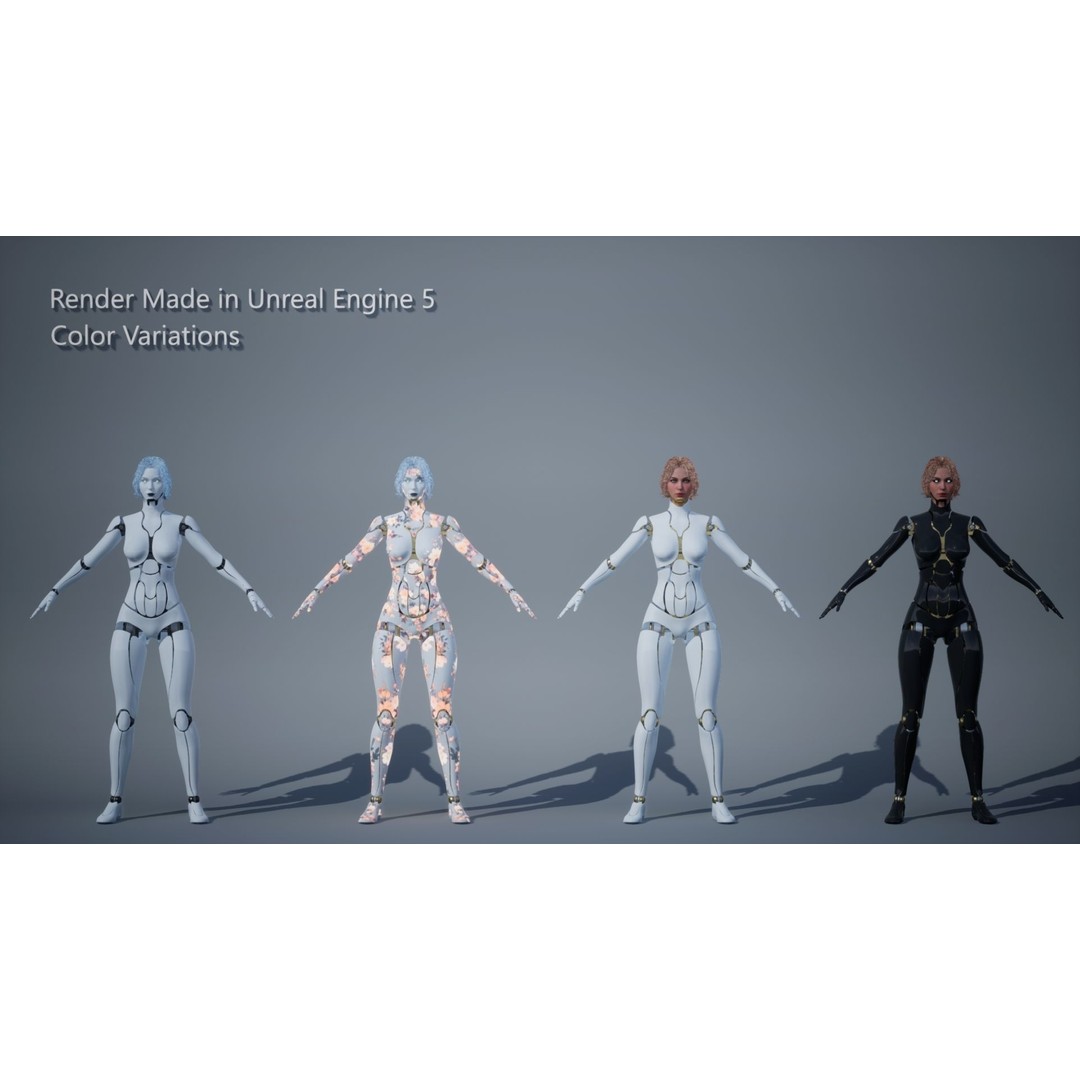 Female Robot R68 3D Model – Low Poly Rigged PBR Character for Unity & Unreal - View 12