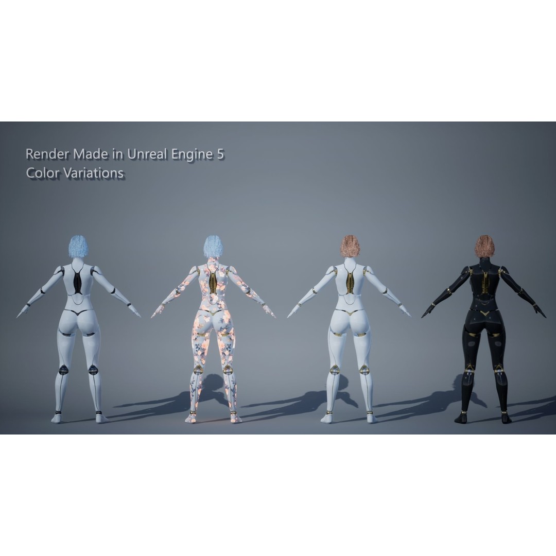 Female Robot R68 3D Model – Low Poly Rigged PBR Character for Unity & Unreal - View 13