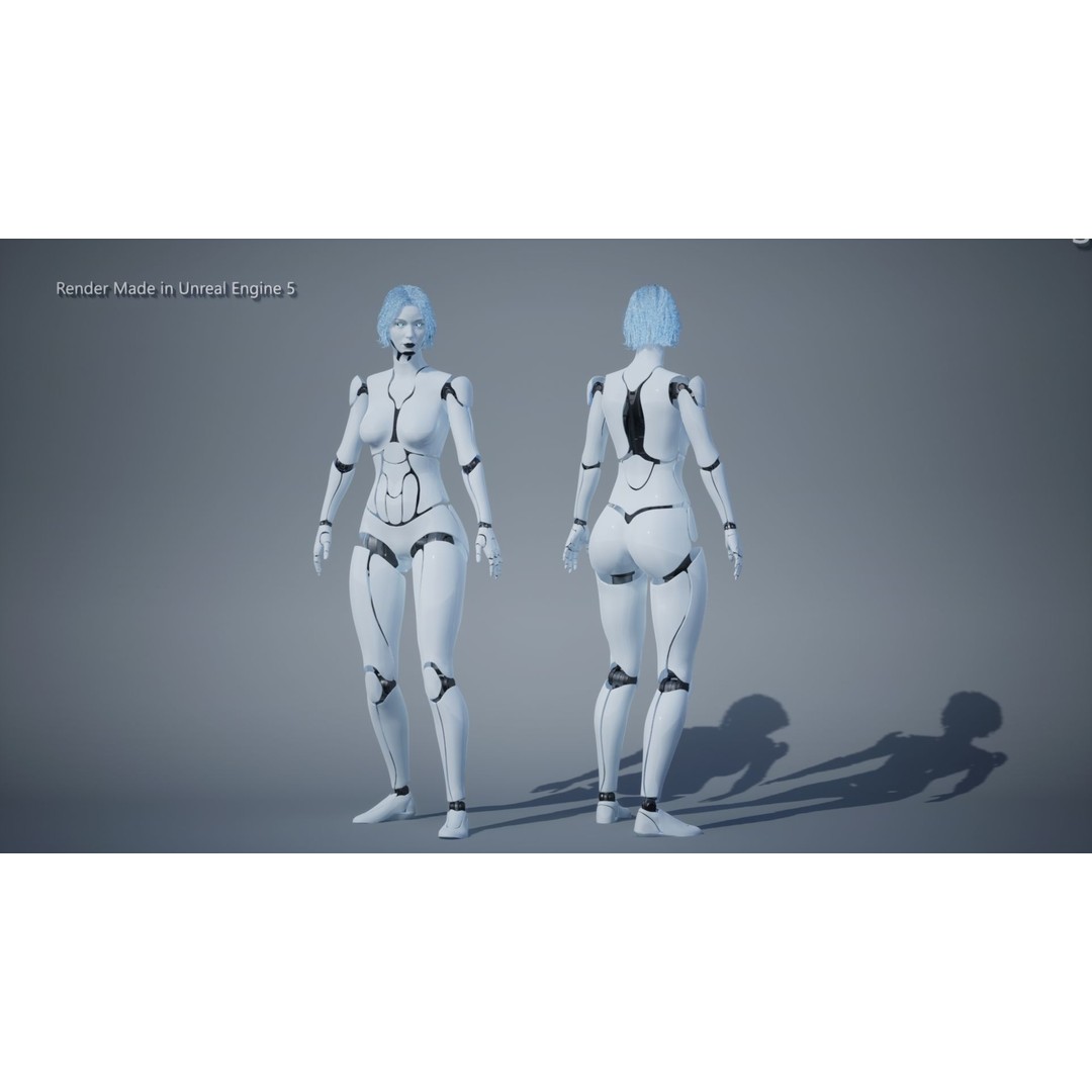 Female Robot R68 3D Model – Low Poly Rigged PBR Character for Unity & Unreal - View 14