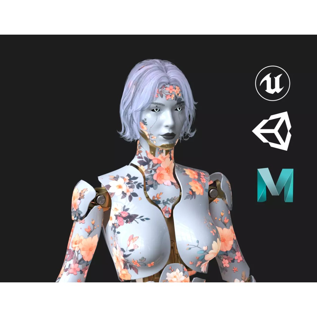 Female Robot R68 3D Model – Low Poly Rigged PBR Character for Unity & Unreal - View 2