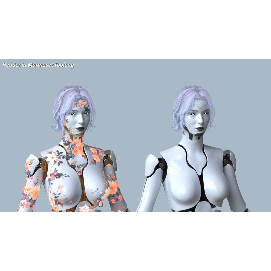 Female Robot R68 3D Model – Low Poly Rigged PBR Character for Unity & Unreal - View 4