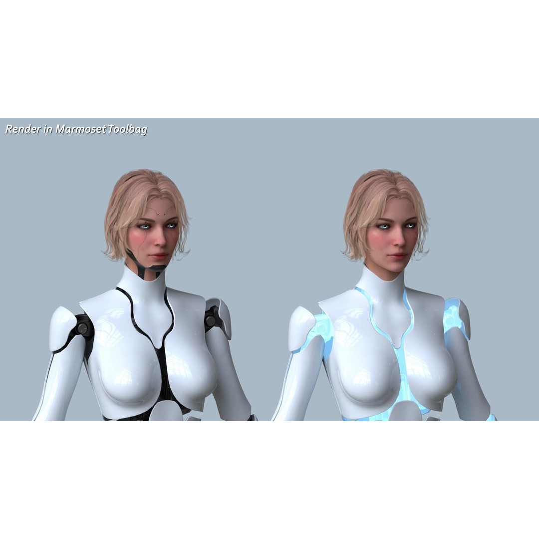 Female Robot R68 3D Model – Low Poly Rigged PBR Character for Unity & Unreal - View 5