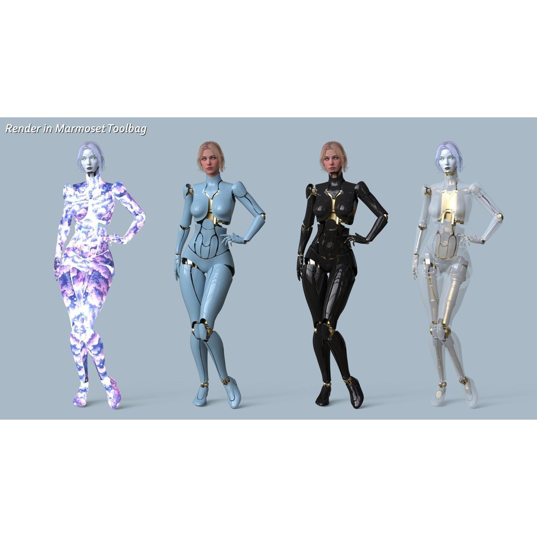 Female Robot R68 3D Model – Low Poly Rigged PBR Character for Unity & Unreal - View 6