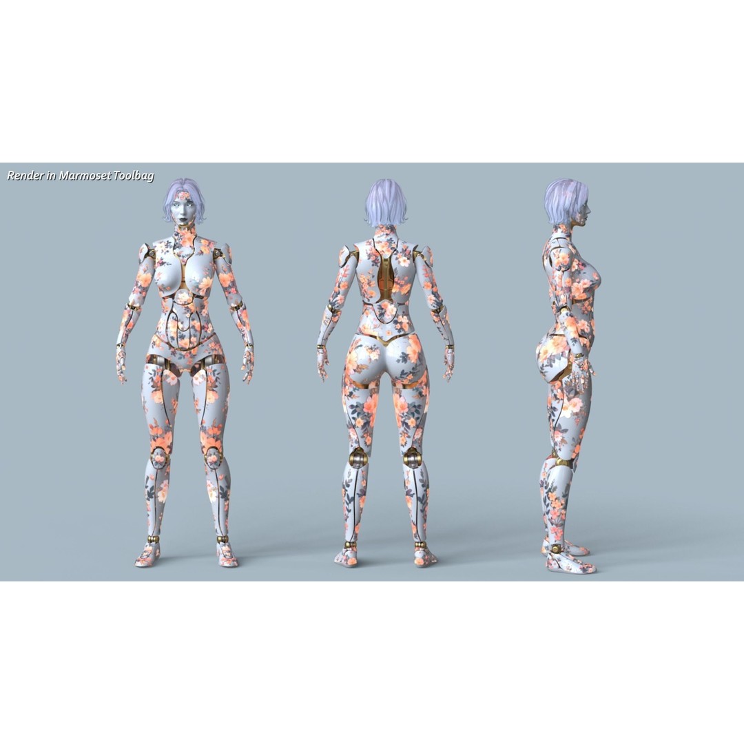 Female Robot R68 3D Model – Low Poly Rigged PBR Character for Unity & Unreal - View 7
