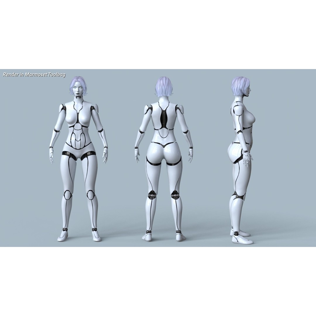 Female Robot R68 3D Model – Low Poly Rigged PBR Character for Unity & Unreal - View 8