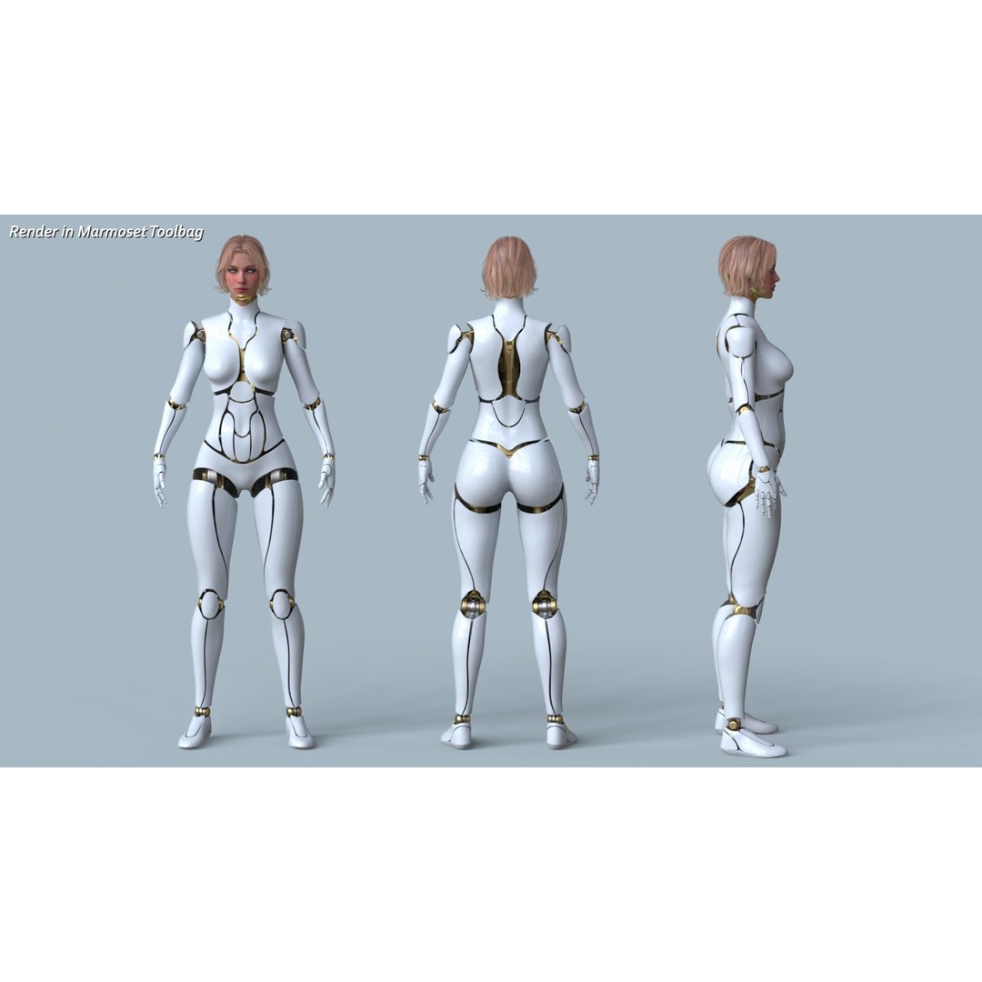 Female Robot R68 3D Model – Low Poly Rigged PBR Character for Unity & Unreal - View 9