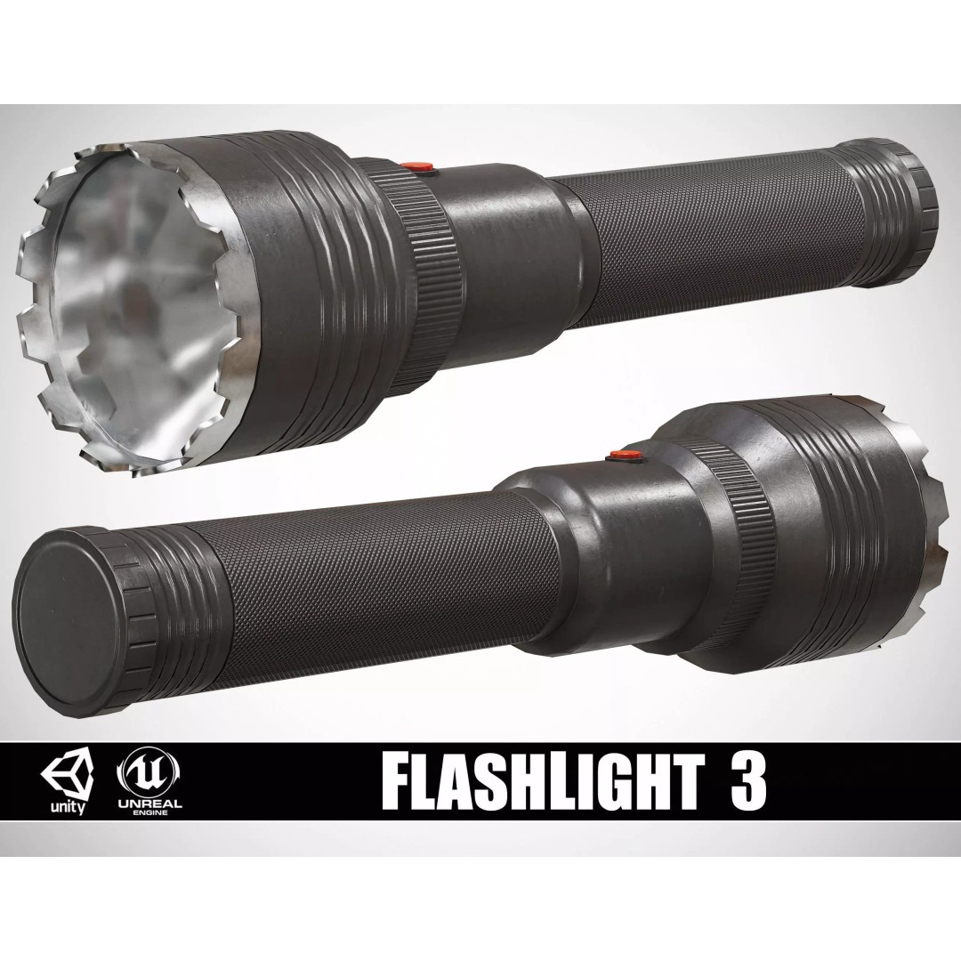 Flashlight 3D Model – Low Poly PBR Asset for Games, FBX, OBJ - View 2