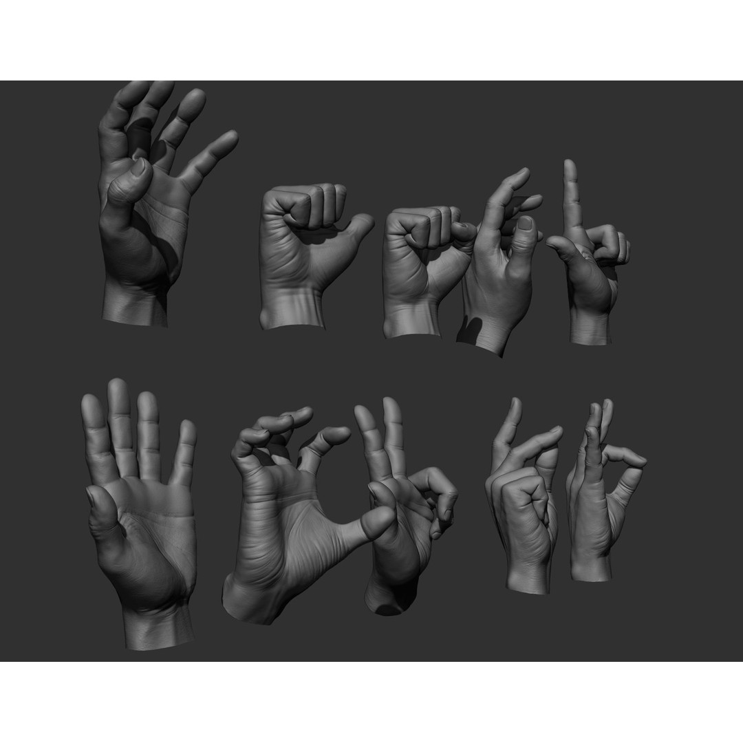Realistic Male Hands 3D Model – High Poly Collection, FBX, OBJ - View 3