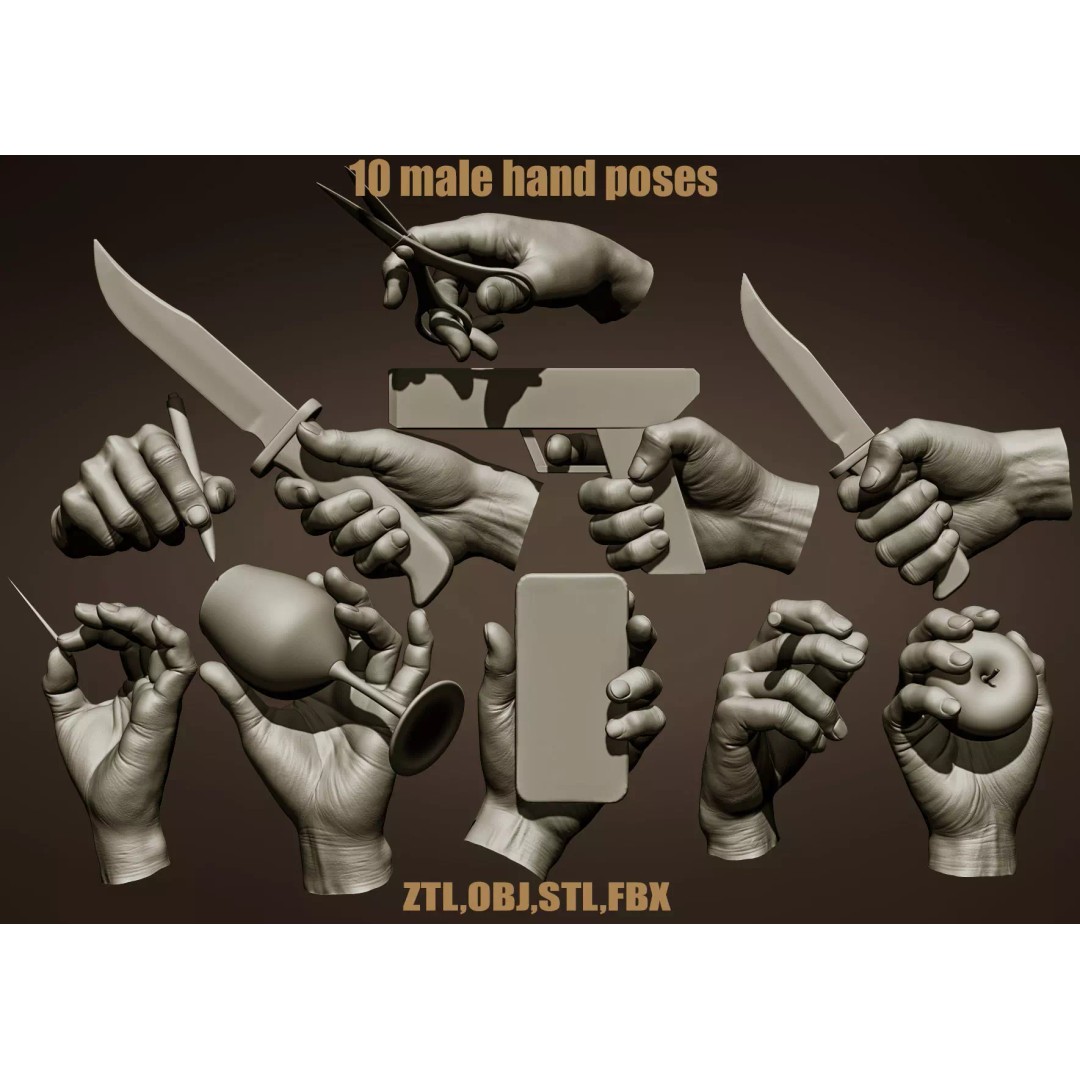 Realistic Male Hands 3D Model – High Poly Collection, FBX, OBJ - View 2