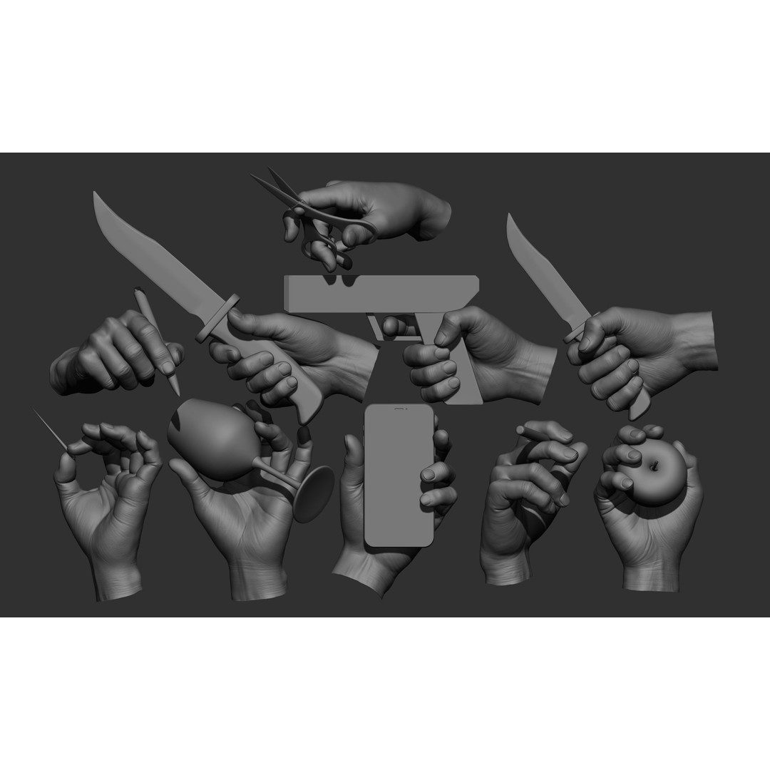 Realistic Male Hands 3D Model – High Poly Collection, FBX, OBJ - View 3