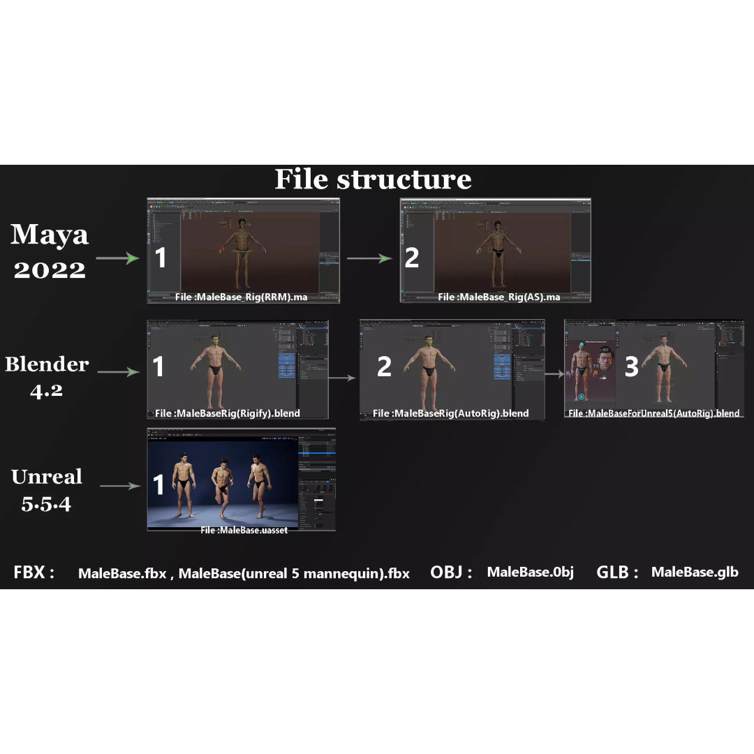 Male Female Base Character 3D Model – Low Poly Rigged Asset, FBX & Blender - View 28