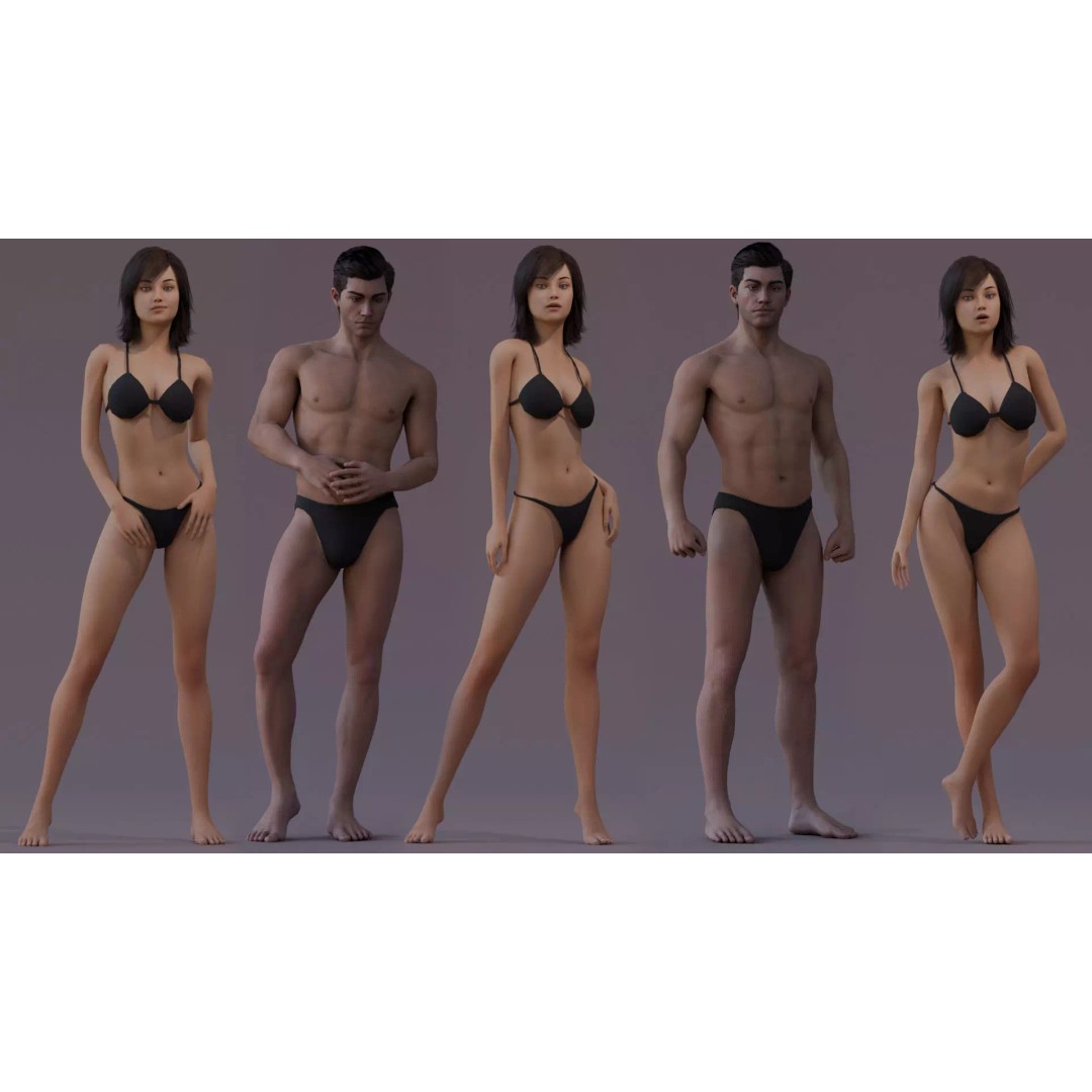 Male Female Base Character 3D Model – Low Poly Rigged Asset, FBX & Blender - View 3