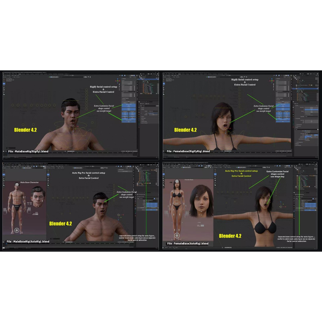 Male Female Base Character 3D Model – Low Poly Rigged Asset, FBX & Blender - View 34