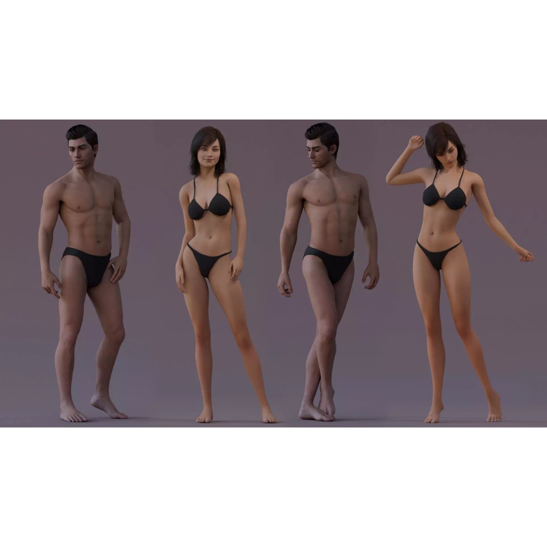 Male Female Base Character 3D Model – Low Poly Rigged Asset, FBX & Blender - View 5