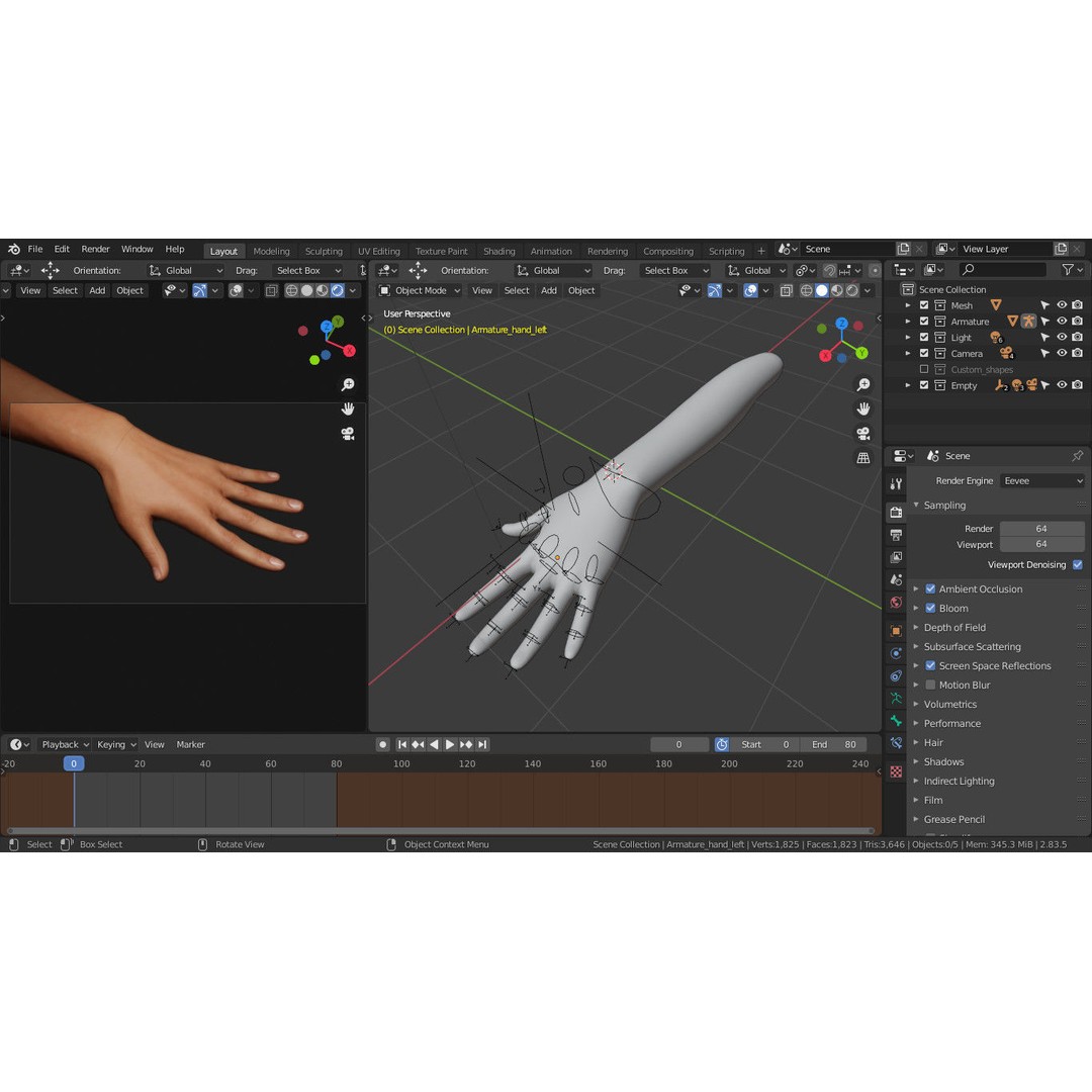 Female Left Hand 3D Model – Rigged Low-Poly Asset, Blender, FBX, OBJ