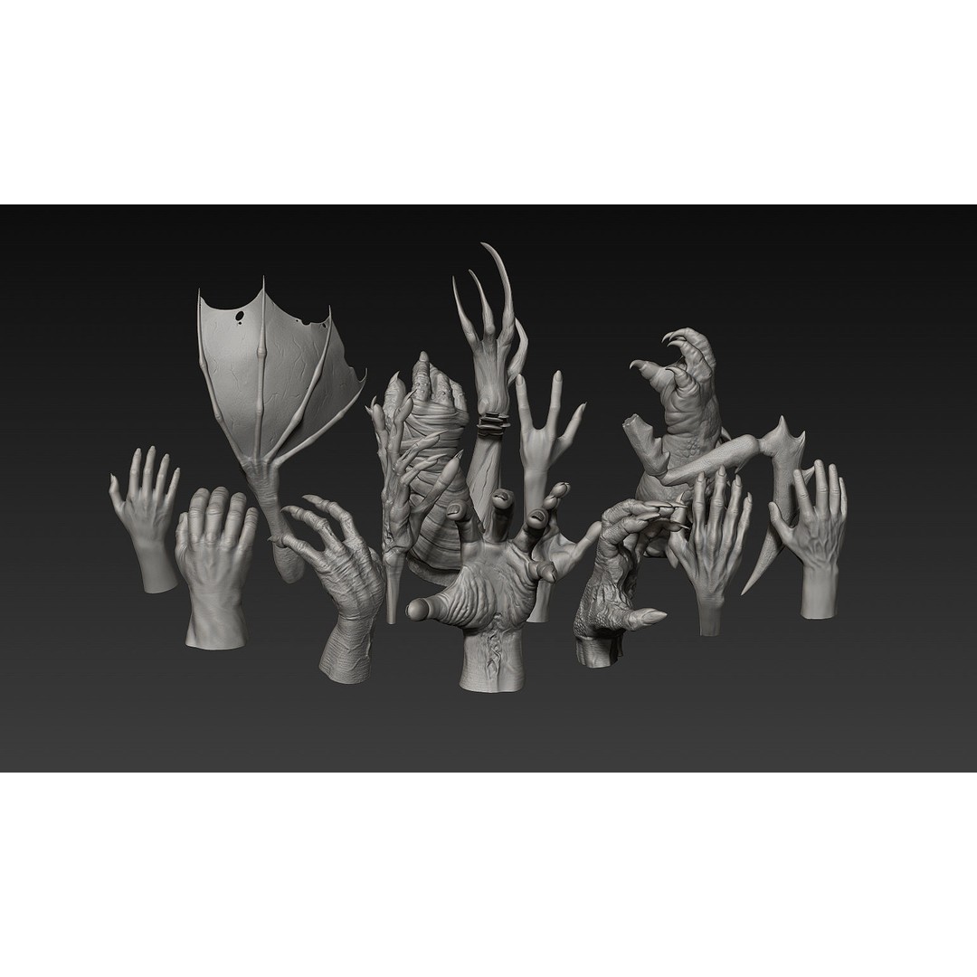 Hand 3D Model – Detailed Realistic Claws and Fingers, OBJ, STL - View 11