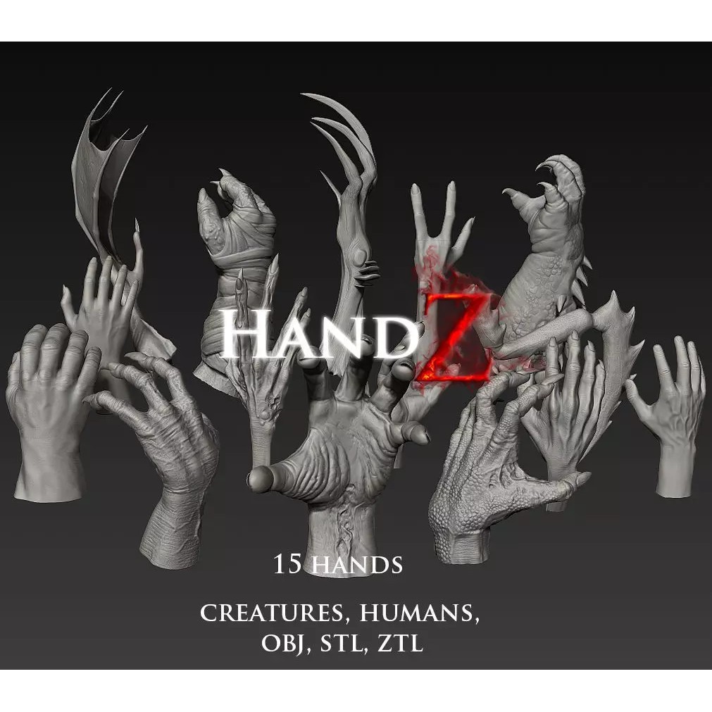 Hand 3D Model – Detailed Realistic Claws and Fingers, OBJ, STL - View 2