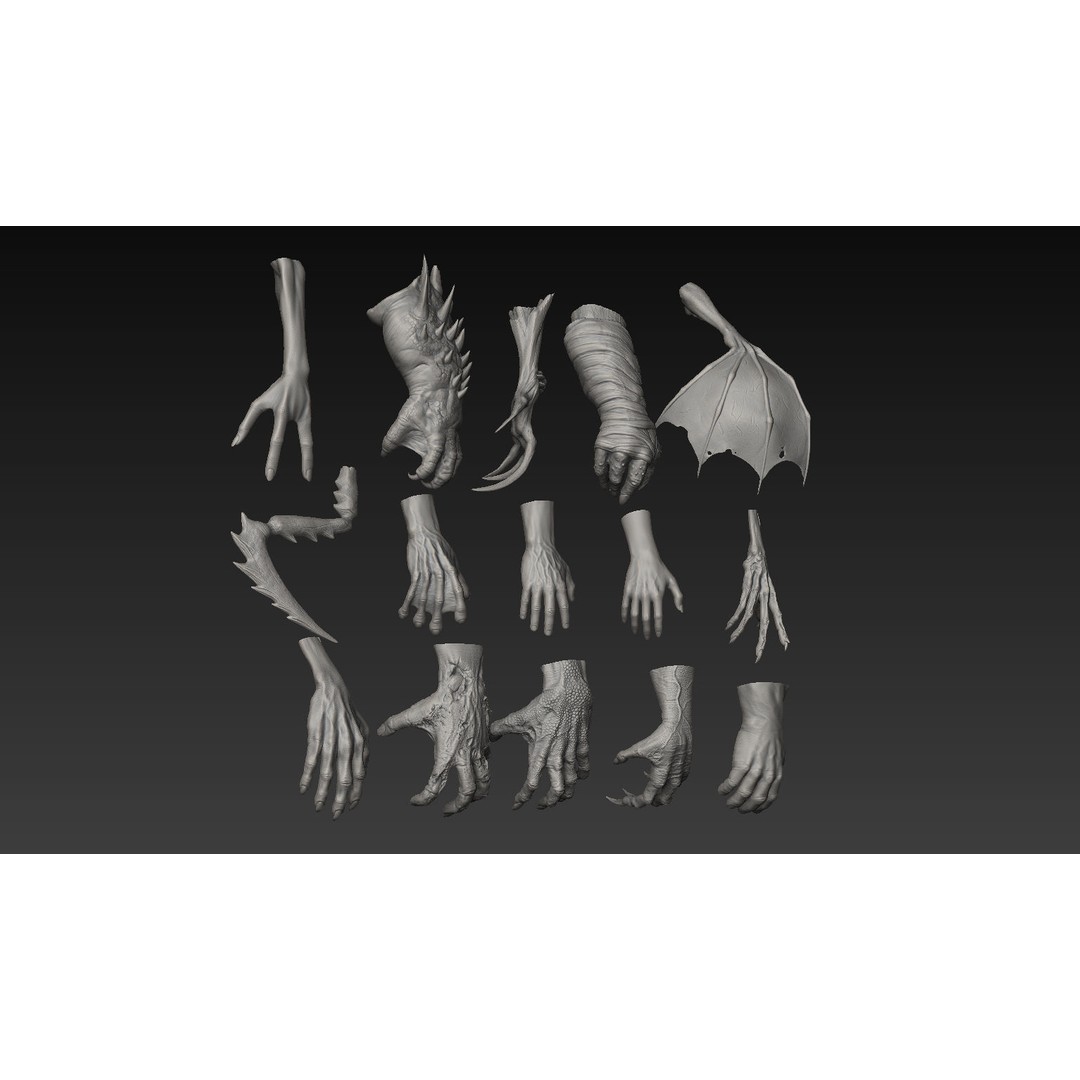 Hand 3D Model – Detailed Realistic Claws and Fingers, OBJ, STL - View 4
