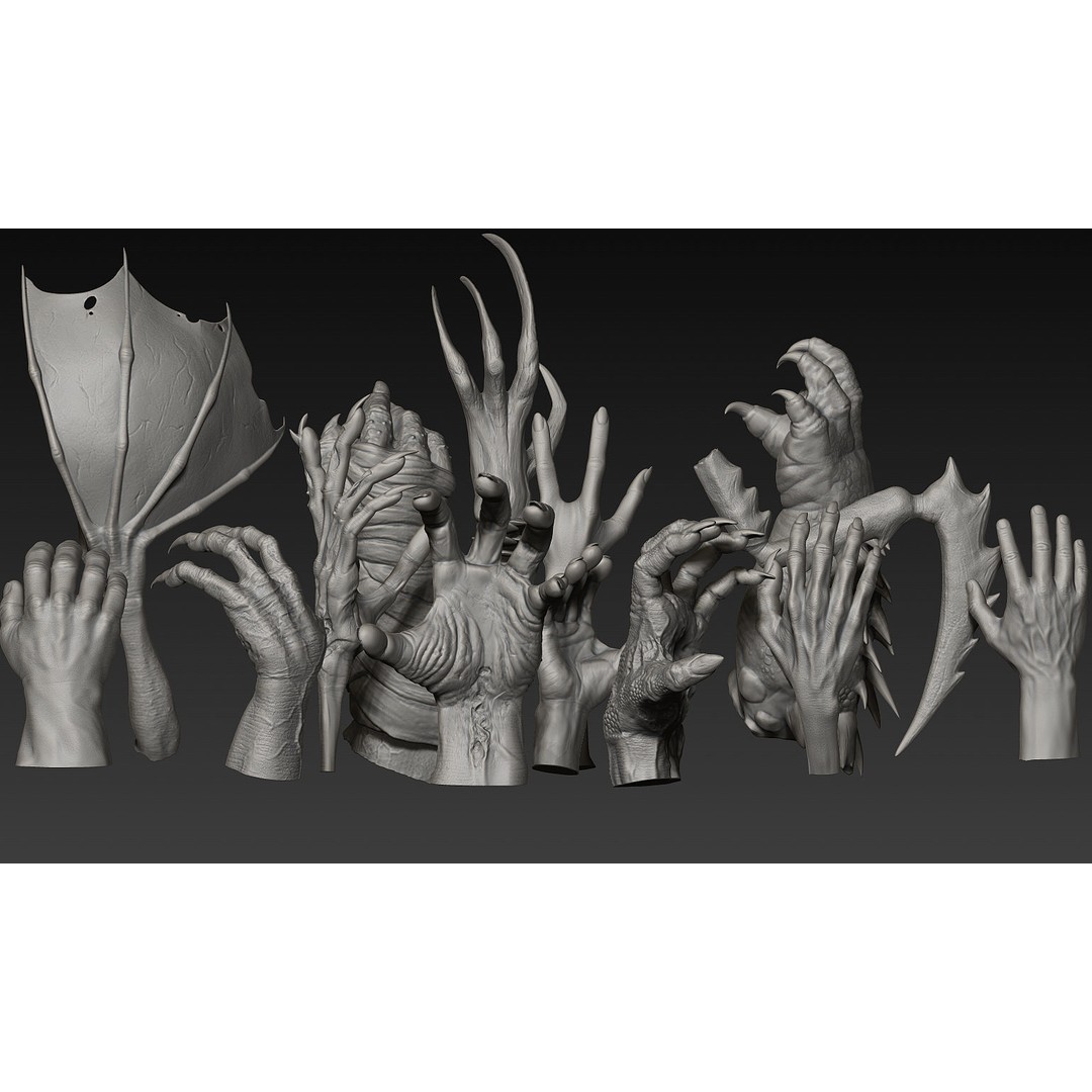 Hand 3D Model – Detailed Realistic Claws and Fingers, OBJ, STL - View 9