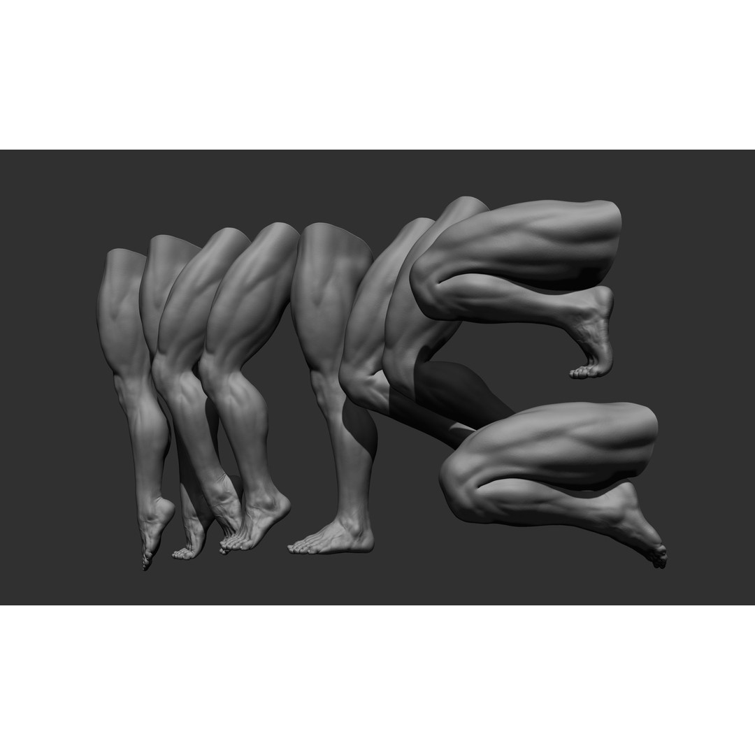 Realistic Male Leg Poses 3D Model – High Poly ZBrush Anatomy, FBX, OBJ - View 5