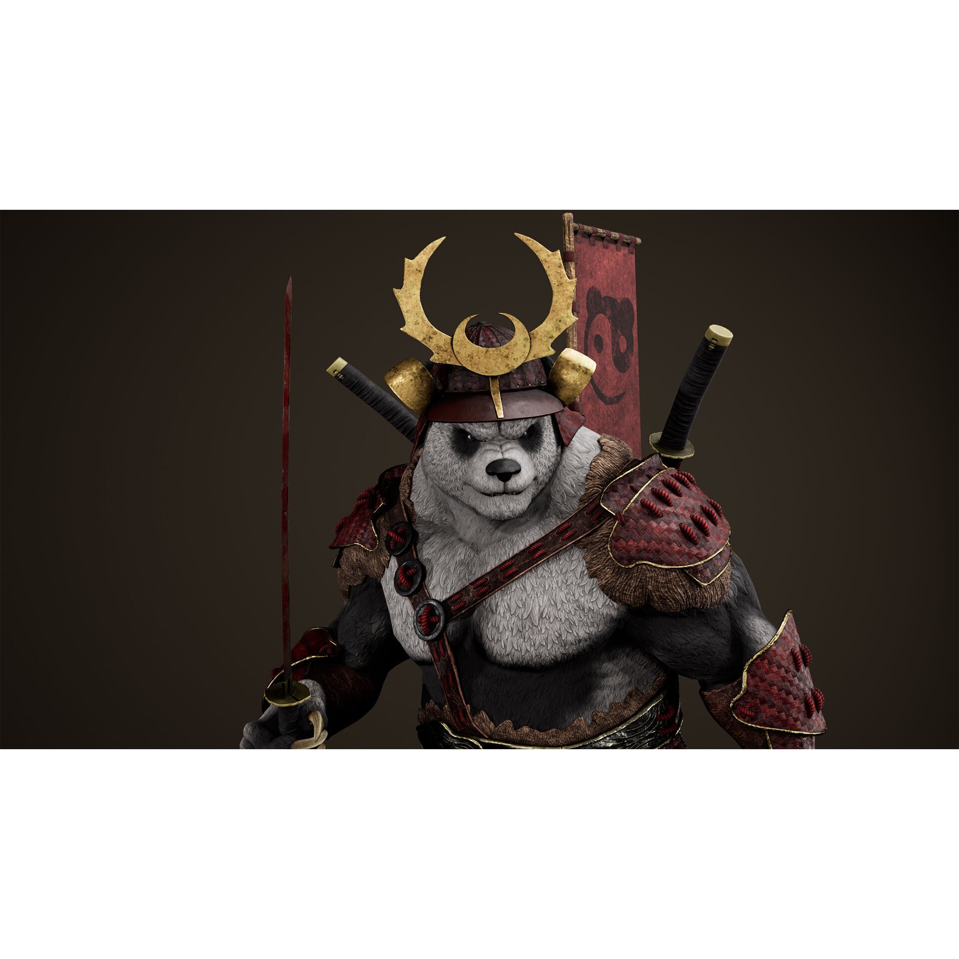 Panda Samurai - Low-Poly Game-Ready 3D Model - View 10