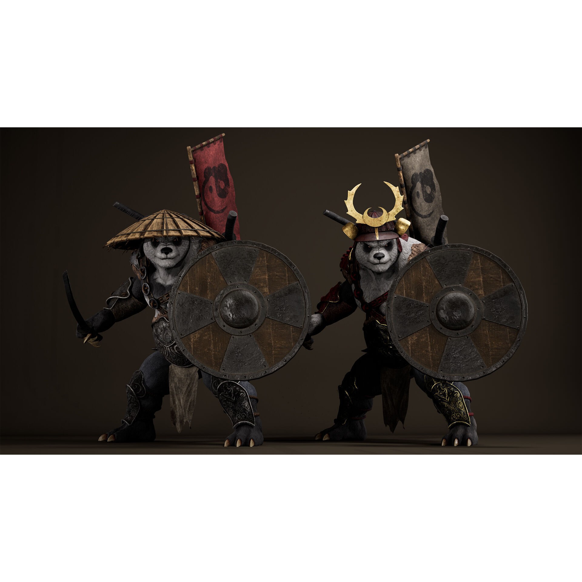 Panda Samurai - Low-Poly Game-Ready 3D Model - View 11