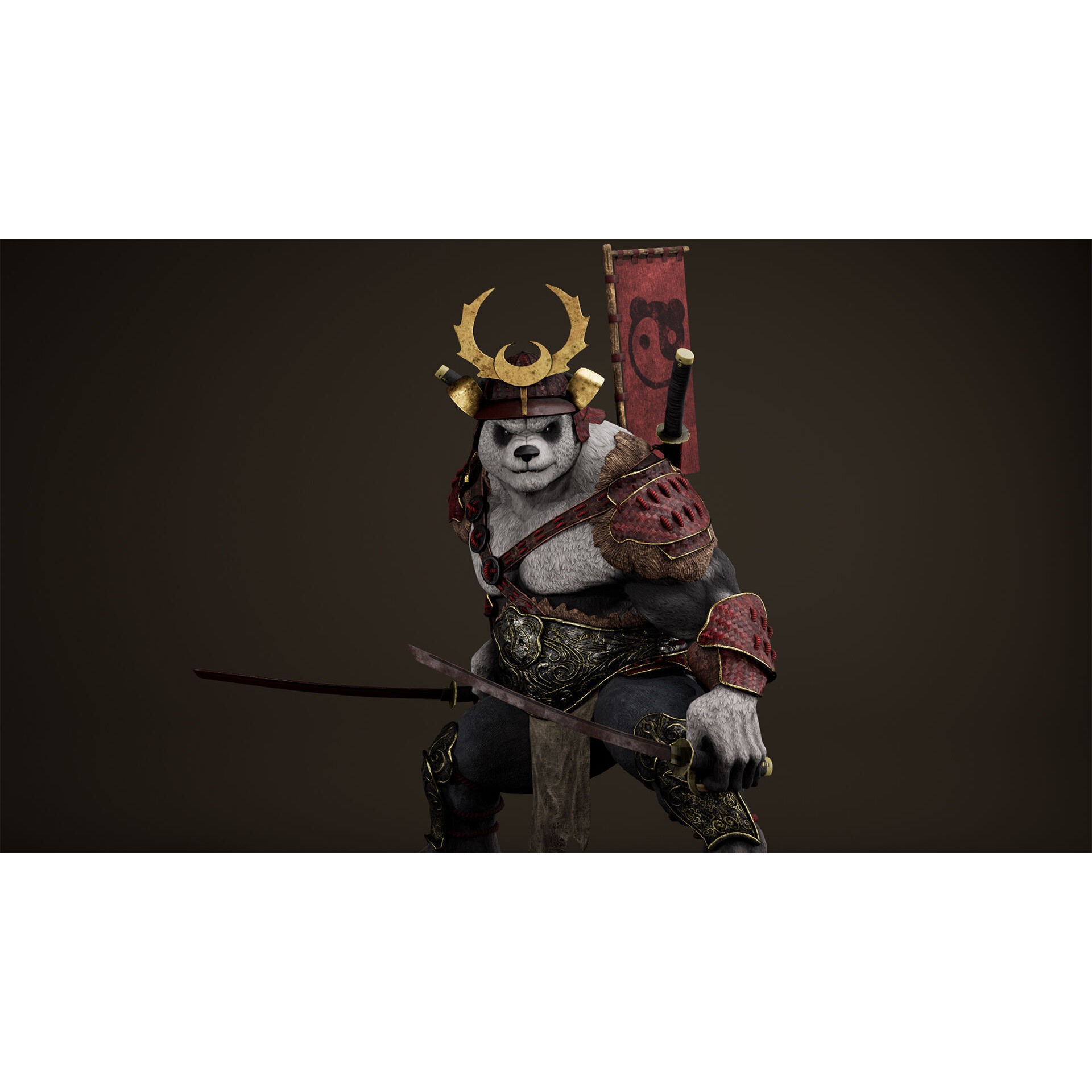 Panda Samurai - Low-Poly Game-Ready 3D Model - View 12