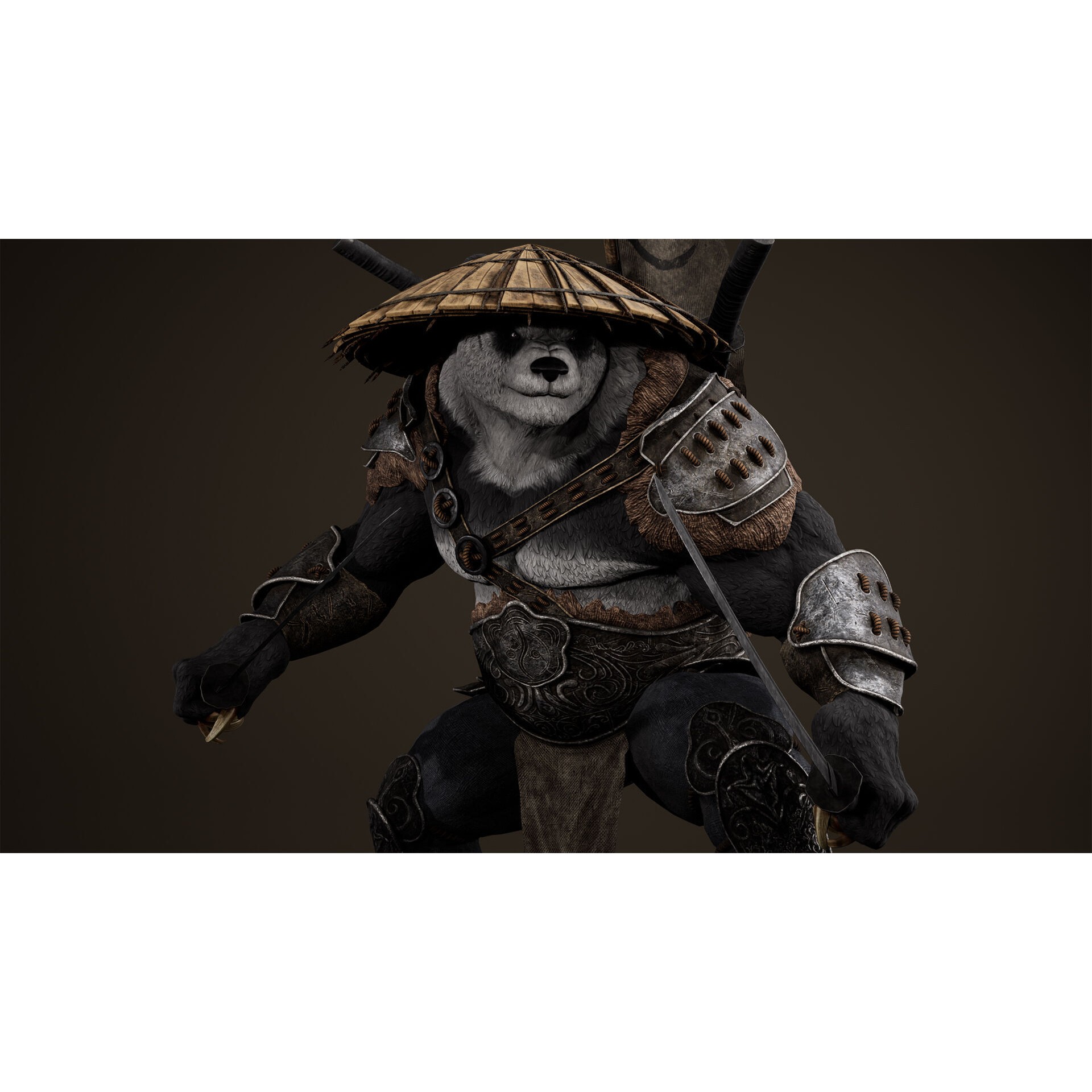 Panda Samurai - Low-Poly Game-Ready 3D Model - View 13