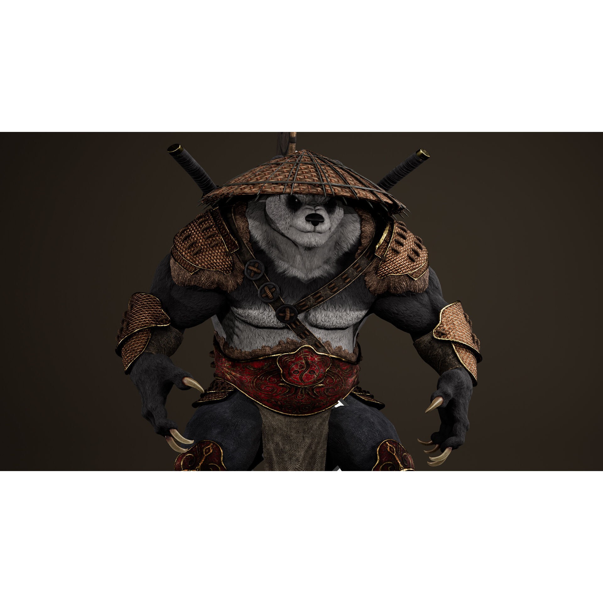 Panda Samurai - Low-Poly Game-Ready 3D Model - View 15