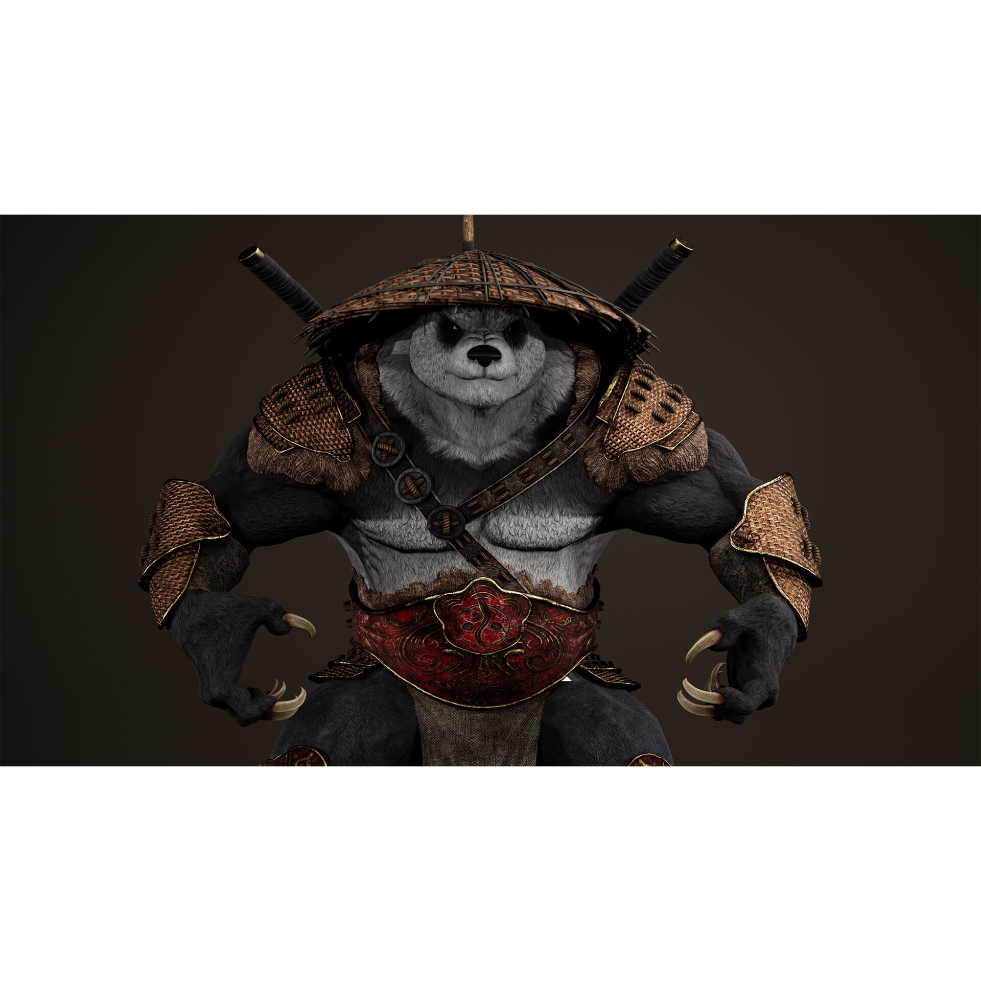 Panda Samurai - Low-Poly Game-Ready 3D Model - View 16