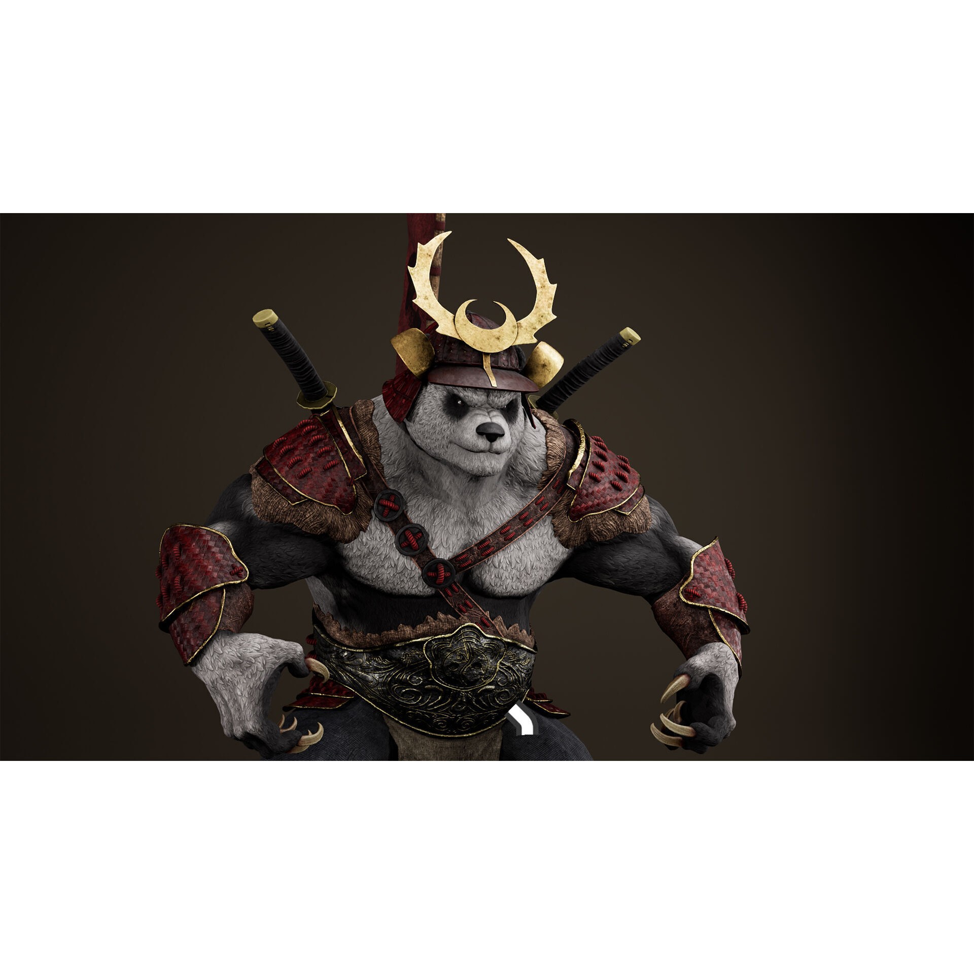 Panda Samurai - Low-Poly Game-Ready 3D Model - View 17