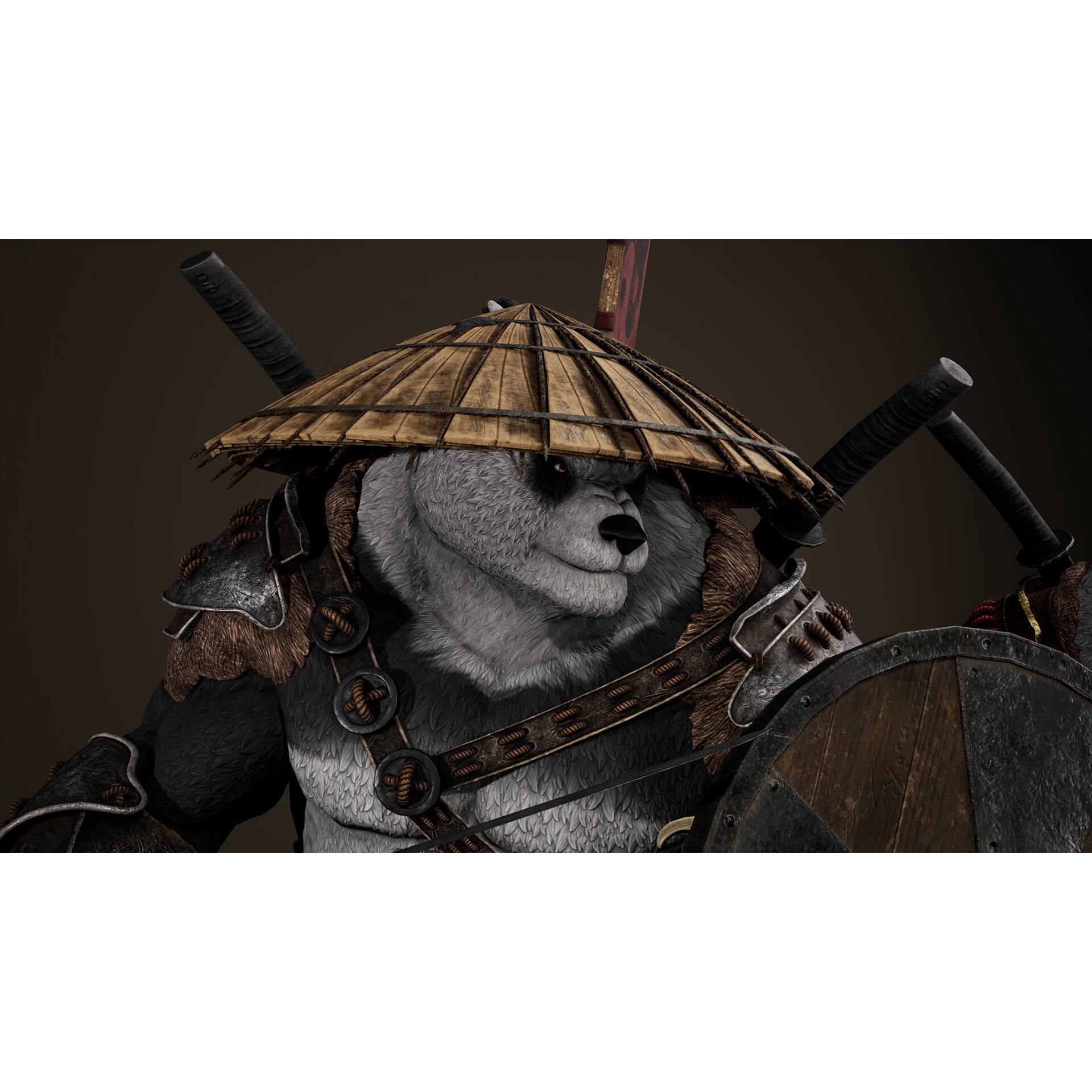 Panda Samurai - Low-Poly Game-Ready 3D Model - View 23