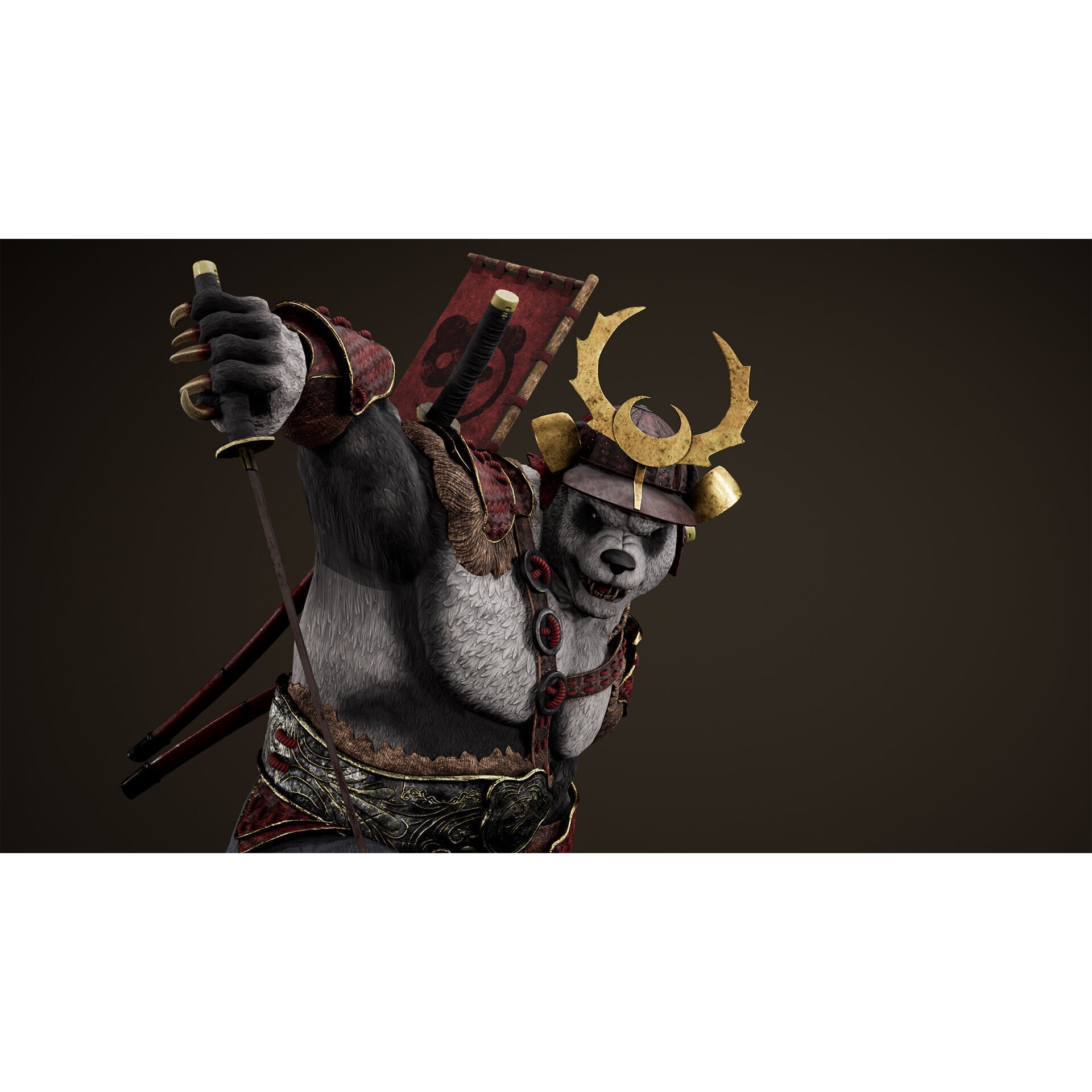 Panda Samurai - Low-Poly Game-Ready 3D Model - View 3