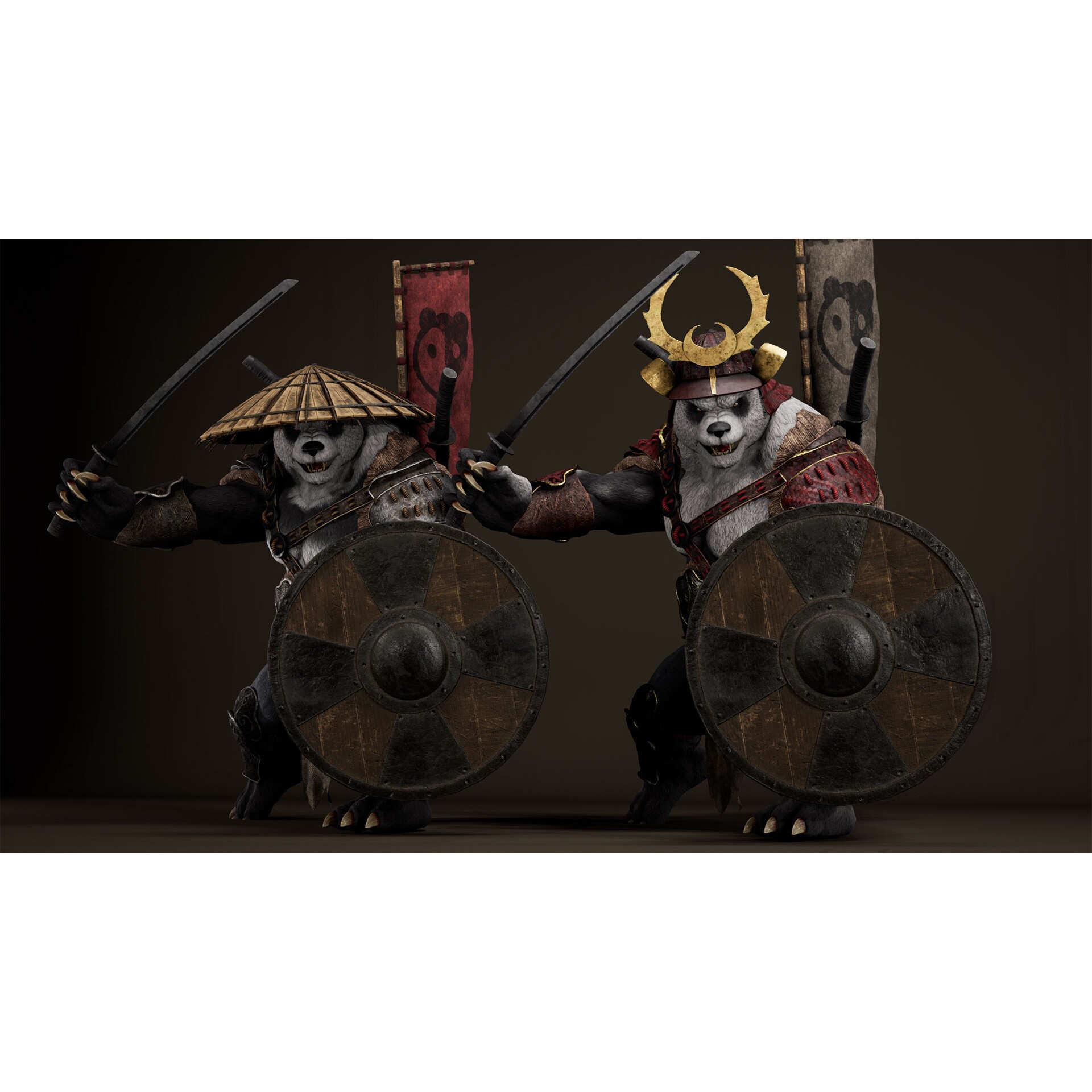 Panda Samurai - Low-Poly Game-Ready 3D Model - View 4